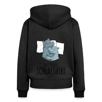 Nilpferd - Frauen Premium Bio Zip Hoodie - Schwarz - Hinten - Julia (174cm)