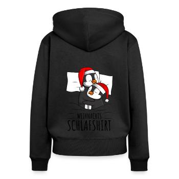Pinguin Weihnachten - Frauen Premium Bio Zip Hoodie - Schwarz - Hinten - Julia (174cm)
