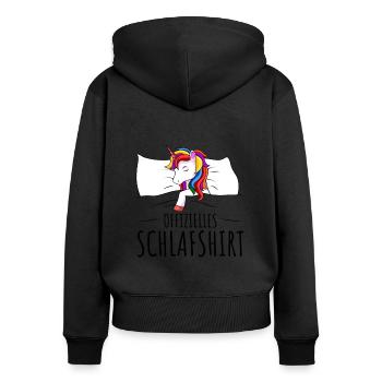 Einhorn Schlafshirt - Frauen Premium Bio Zip Hoodie - Schwarz - Hinten - Julia (174cm)