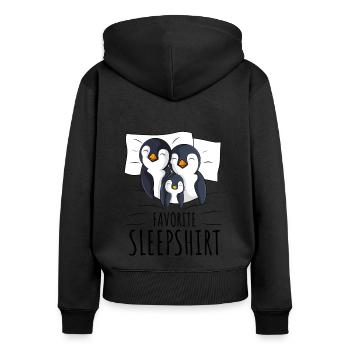 Pinguin - Frauen Premium Bio Zip Hoodie - Schwarz - Hinten - Julia (174cm)