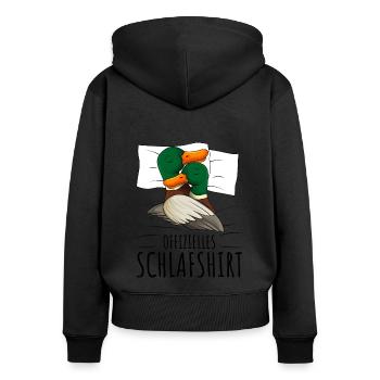 Ente - Frauen Premium Bio Zip Hoodie - Schwarz - Hinten - Julia (174cm)