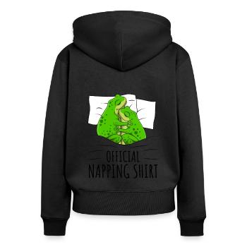 Frosch - Frauen Premium Bio Zip Hoodie - Schwarz - Hinten - Julia (174cm)
