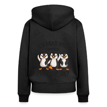 Pinguin - Frauen Premium Bio Zip Hoodie - Schwarz - Hinten - Julia (174cm)