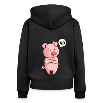 Schweine - Frauen Premium Bio Zip Hoodie - Schwarz - Hinten - Julia (174cm)