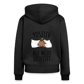 Ziege - Frauen Premium Bio Zip Hoodie - Schwarz - Hinten - Julia (174cm)