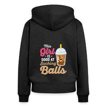 This Girl Is Good At Sucking Balls Kawaii Boba Tea - Women's Premium Organic Zip Hoodie - black - Back - Julia (174cm)