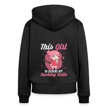 This Girl Is Good At Sucking Balls Kawaii Boba Tea - Women's Premium Organic Zip Hoodie - black - Back - Julia (174cm)