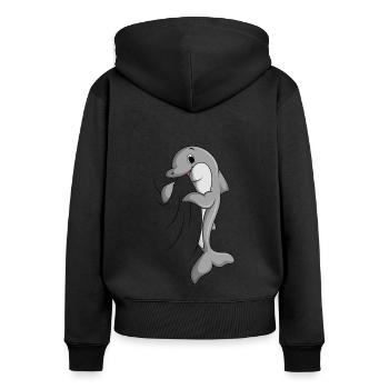 Delfin - Frauen Premium Bio Zip Hoodie - Schwarz - Hinten - Julia (174cm)