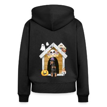 Halloween Dobermann Dog Witch - Women's Premium Organic Zip Hoodie - black - Back - Julia (174cm)