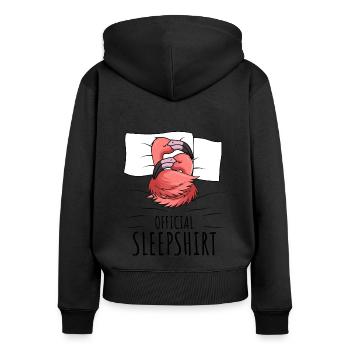 Flamingo - Frauen Premium Bio Zip Hoodie - Schwarz - Hinten - Julia (174cm)