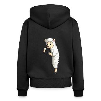 sheep - Women's Premium Organic Zip Hoodie - black - Back - Julia (174cm)