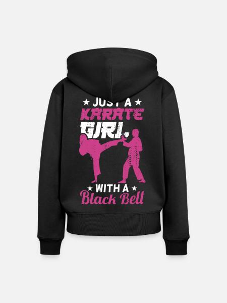 Karate Mädchen mit schwarzen Gürtel - Frauen Premium Bio Zip Hoodie - Schwarz