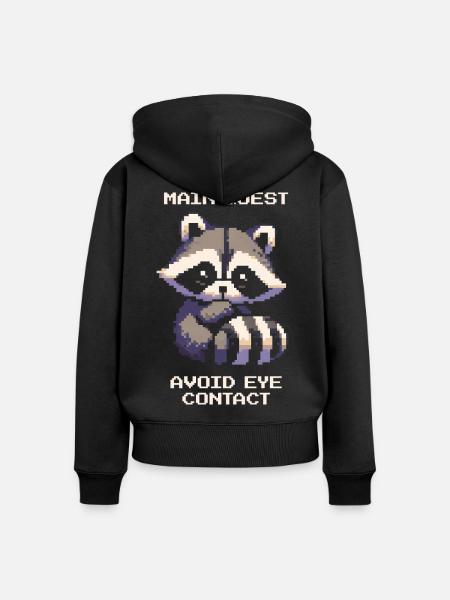 Hauptquest: Blickkontakt vermeiden | Introversion - Frauen Premium Bio Zip Hoodie - Schwarz