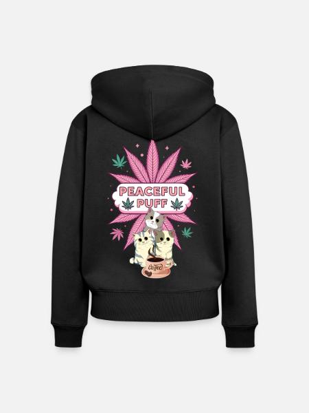 Peaceful Puff C&C - Frauen Premium Bio Zip Hoodie - Schwarz