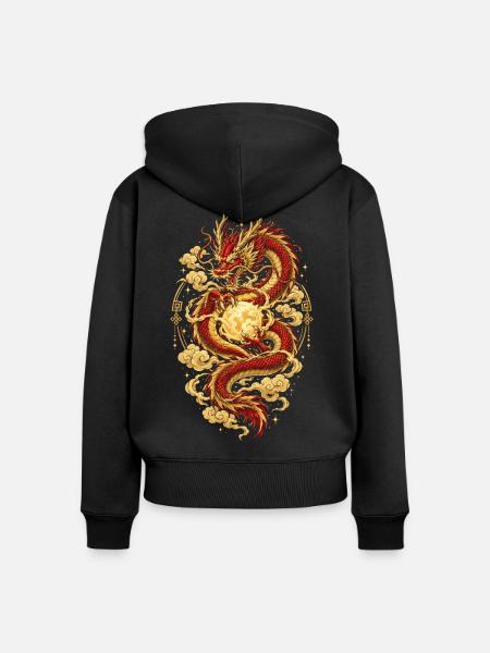 Chinesischer Drache – Sternzeichen Tierhoroskop - Frauen Premium Bio Zip Hoodie - Schwarz