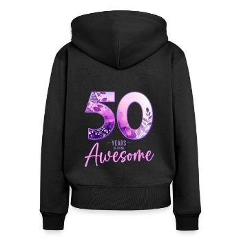50 ans 50 cadeau d’anniversaire femme - Sweat à capuche zippé Premium bio Femme - noir - Dos - Julia (174cm)