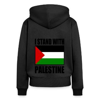 I stand with palestine - Sweat à capuche zippé Premium bio Femme - noir - Dos - Julia (174cm)