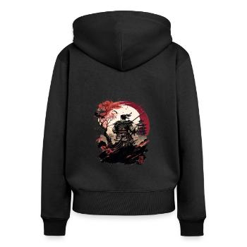 Samurai War - Frauen Premium Bio Zip Hoodie - Schwarz - Hinten - Julia (174cm)