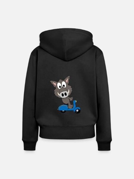 WILDSCHWEIN - ROLLER - TIER - TIERISCH - Frauen Premium Bio Zip Hoodie - Schwarz