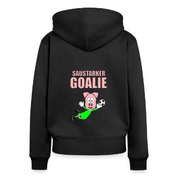 FUßBALL - TORWART - TORHÜTER - SAUSTARKER GOALIE - Frauen Premium Bio Zip Hoodie - Schwarz - Hinten - Julia (174cm)