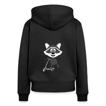 WASCHBÄR - ROLLER - TIER - KIND - BABY - SPORT - Frauen Premium Bio Zip Hoodie - Schwarz - Hinten - Julia (174cm)