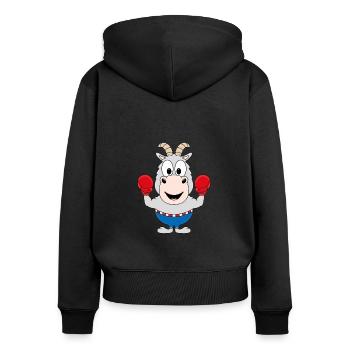 BOXER - ZIEGE - BOXEN - SPORT - TIERISCH - Frauen Premium Bio Zip Hoodie - Schwarz - Hinten - Julia (174cm)