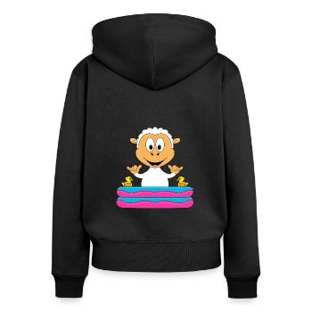 SCHAF - SHAKA - POOL - PLANSCHBECKEN - SOMMER - Frauen Premium Bio Zip Hoodie - Schwarz - Hinten - Julia (174cm)
