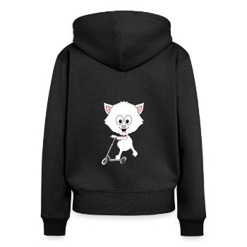 KATZE - ROLLER - TIER - KIND - BABY - SPORT - Frauen Premium Bio Zip Hoodie - Schwarz - Hinten - Julia (174cm)