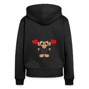 AFFE - LIEBE - LOVE - TIER - KIND - BABY - Frauen Premium Bio Zip Hoodie - Schwarz - Hinten - Julia (174cm)
