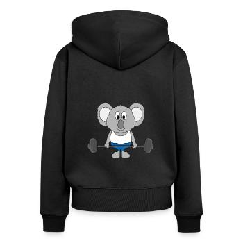 KOALA - FITNESS - SPORT - GEWICHTHEBEN - FIT - Frauen Premium Bio Zip Hoodie - Schwarz - Hinten - Julia (174cm)