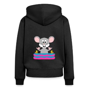 MAUS - POOL - PLANSCHBECKEN - URLAUB - TIER - Frauen Premium Bio Zip Hoodie - Schwarz - Hinten - Julia (174cm)