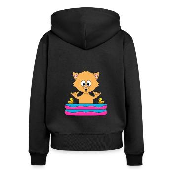 KATZE - SHAKA - PLANSCHBECKEN - TIER - TIERISCH - Frauen Premium Bio Zip Hoodie - Schwarz - Hinten - Julia (174cm)