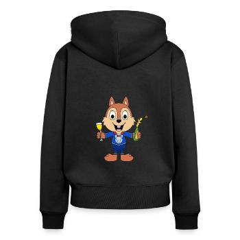 EICHHÖRNCHEN - PARTY - FEIER - SEKT - TIER - Frauen Premium Bio Zip Hoodie - Schwarz - Hinten - Julia (174cm)