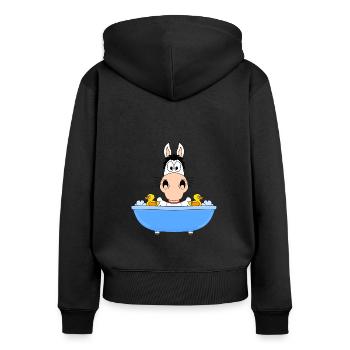 PFERD - BADEN - BADEWANNE - TIER - KIND - BABY - Frauen Premium Bio Zip Hoodie - Schwarz - Hinten - Julia (174cm)