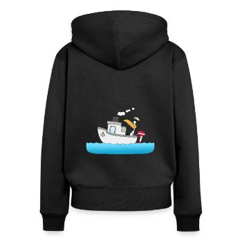 KAPITÄN - BOOT - SCHIFF - PINGUIN - MEER - Frauen Premium Bio Zip Hoodie - Schwarz - Hinten - Julia (174cm)
