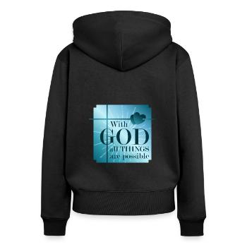 With GOD all things are possible - Women's Premium Organic Zip Hoodie - black - Back - Julia (174cm)
