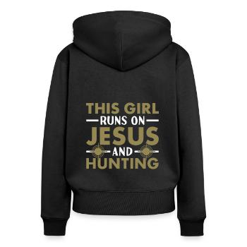 Chasseur Cette fille court sur Jésus et chasse - Sweat à capuche zippé Premium bio Femme - noir - Dos - Julia (174cm)