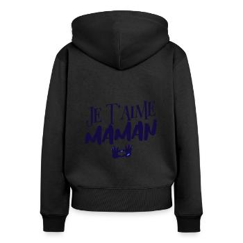 Je t'aime maman. Fête des mères - Sweat à capuche zippé Premium bio Femme - noir - Dos - Julia (174cm)
