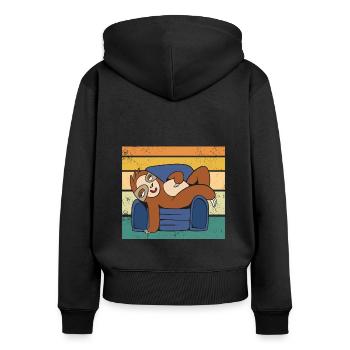 Retro Sunset Süßes Faultier - Frauen Premium Bio Zip Hoodie - Schwarz - Hinten - Julia (174cm)