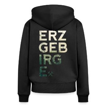 Erzgebirge Mode und Kleidung - Schlägel und Eisen - Frauen Premium Bio Zip Hoodie - Schwarz - Hinten - Julia (174cm)