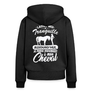 Tshirt Cheval pour ceux qui adorent l'équitation - Sweat à capuche zippé Premium bio Femme - noir - Dos - Julia (174cm)