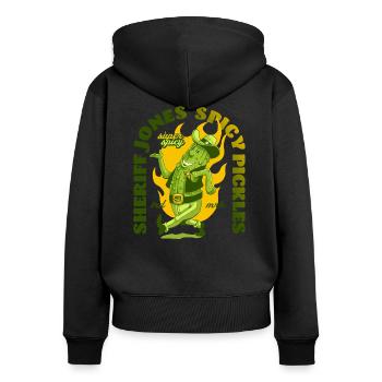 Essiggurken - Frauen Premium Bio Zip Hoodie - Schwarz - Hinten - Julia (174cm)