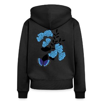 Schmetterling auf blauer Blume. - Frauen Premium Bio Zip Hoodie - Schwarz - Hinten - Julia (174cm)