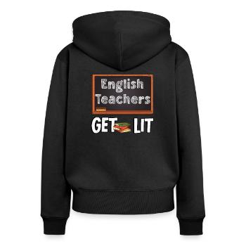 Literature Books Blackboard Book Teacher English Chalk - Women's Premium Organic Zip Hoodie - black - Back - Julia (174cm)