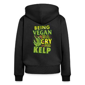 Veganisme Humour Être végétalien est un cri pour le varech - Sweat à capuche zippé Premium bio Femme - noir - Dos - Julia (174cm)