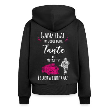 Meine Tante ist Feherwehrfrau - Frauen Premium Bio Zip Hoodie - Schwarz - Hinten - Julia (174cm)