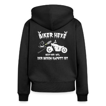 Motorrad Hexe - Biker Hexe Halloween Design - Frauen Premium Bio Zip Hoodie - Schwarz - Hinten - Julia (174cm)