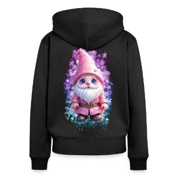 Pink Winter Gnome with SplashArt Background - Women's Premium Organic Zip Hoodie - black - Back - Julia (174cm)