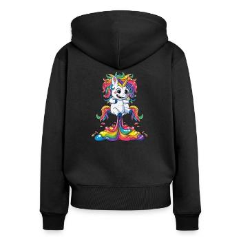 Einhorn Furz (Unicorn ) - Frauen Premium Bio Zip Hoodie - Schwarz - Hinten - Julia (174cm)