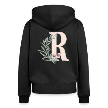 Buchstabe R mit Blumen - Frauen Premium Bio Zip Hoodie - Schwarz - Hinten - Julia (174cm)